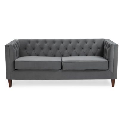 An Image of Isabel Velvet Chesterfield 3 Seater Sofa Blush