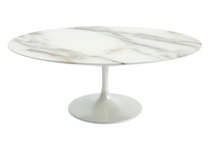 An Image of Knoll Saarinen Oval Coffee Table Arabescato Coated Marble