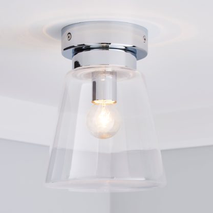 An Image of Delavin 1 Light Pendant Glass Flush Bathroom Ceiling Fitting Silver