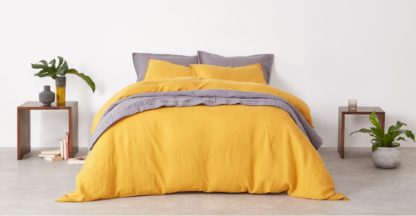 An Image of Brisa Linen Duvet Cover + 2 Pillowcases, Double, Dark Mustard UK