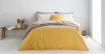 An Image of Prism Cotton Duvet Cover + 2 Pillowcases, Double, Mustard Grey UK
