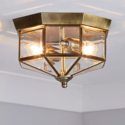 An Image of Ab 2 Light Antique Brass Flush Ceiling Fitting Bronze