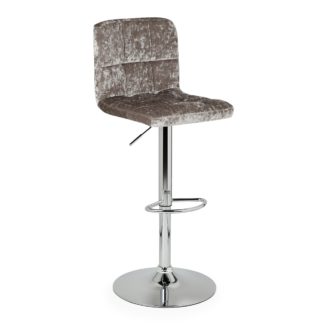 An Image of Jasmine Bar Stool Mink Crushed Velvet Brown and Grey