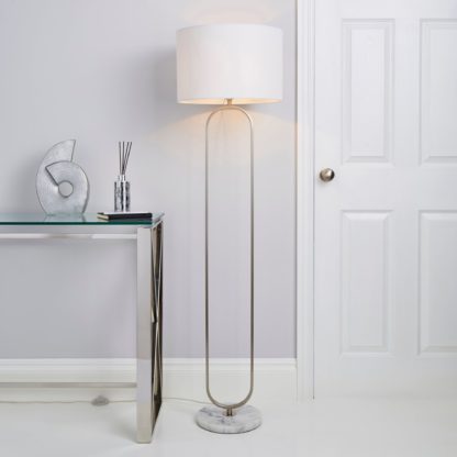 An Image of Carrara Real Marble Base Loop Floor Lamp Chrome