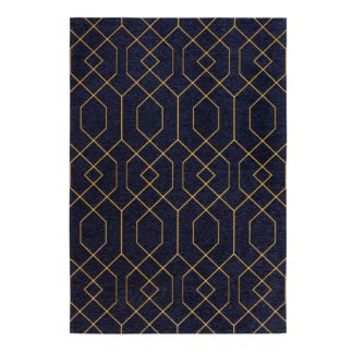 An Image of Tokyo Geometric Rug Navy and Yellow
