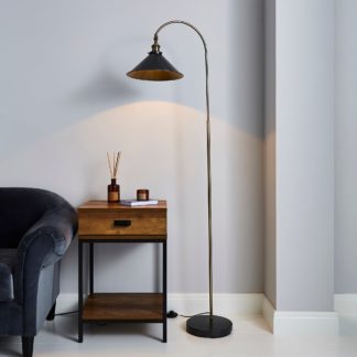 An Image of Logan Grey Industrial Floor Lamp Dark industrial Nickel, Antique Brass