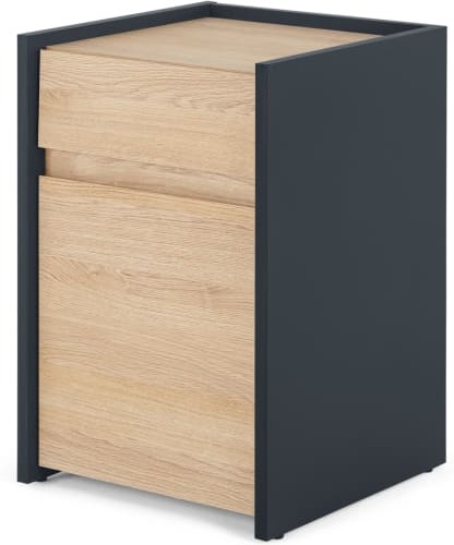 An Image of Stu Narrow Bedside Table, Oak Effect & Ocean Blue