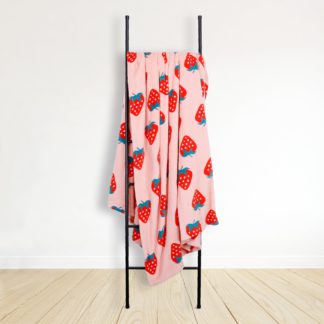 An Image of Strawberry Fleece 230cm x 255cm Pink Throw Pink, Red and White