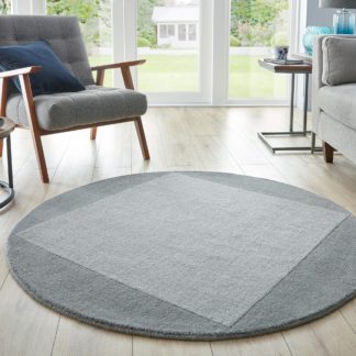 An Image of Boston Wool Border Circle Rug Boston Wool Grey