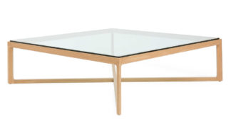 An Image of Knoll Krusin Coffee Table Natural Oak Clear Glass