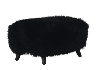 An Image of Timothy Oulton Cabana Yeti Footstool Black Sheepskin