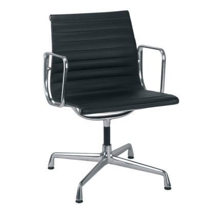 An Image of Vitra Eames EA 108 Aluminium Armchair Black Leather Polished Base