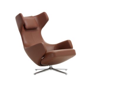 An Image of Vitra Grand Repos Chair Premium Leather Ochre Polished Base Glides for