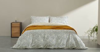 An Image of Uxi Cotton Duvet Cover + 2 Pillowcases, King, Midnight Blue & Mustard Yellow UK