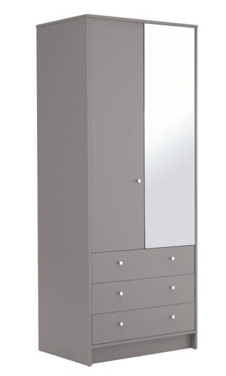 An Image of Habitat Malibu 2 Door 3 Drawer Mirror Wardrobe - Grey