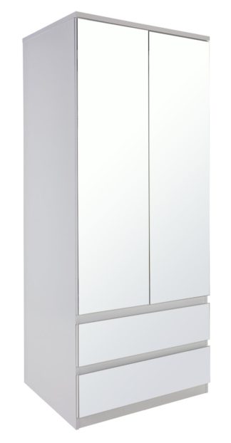 An Image of Habitat Jenson Gloss 2 Dr 2 Drw Mirrored Wardrobe - White