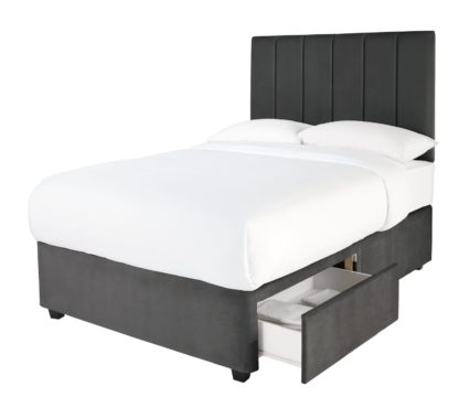 An Image of Forty Winks Velvet 1000 Pocket 2Dr Divan Bed Silver-Kingsize