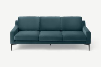 An Image of Katrine 3 Seater Sofa, Steel Blue Velvet