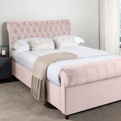 An Image of Fabio Velvet Blush Bed Frame Blush