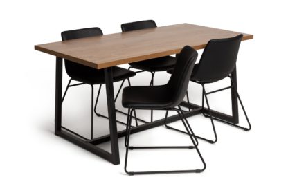An Image of Habitat Nomad Wood Dining Table and 4 Joey Black Chairs
