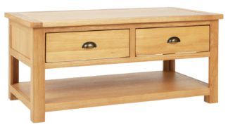 An Image of Habitat Kent 2 Drawer Oak & Oak Veneer Coffee Table Oak