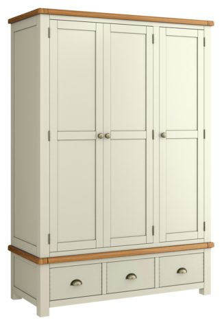 An Image of Habitat Kent 3 Door 3 Drawer Wardrobe - Cream & Oak