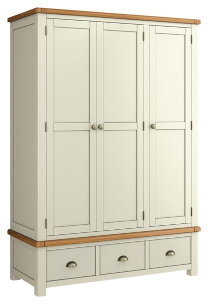 An Image of Habitat Kent 3 Door 3 Drawer Wardrobe - Cream & Oak