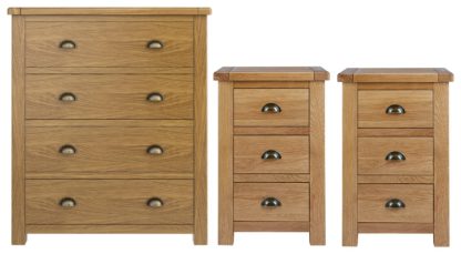 An Image of Habitat Kent 2 Bedsides & 4 Drawer Set - Oak & Oak Veneer