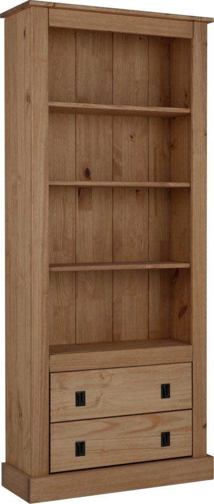 An Image of Argos Home 3 Shelves 2 Drawer Tall Wide Solid Pine Bookcase