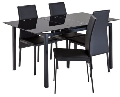 An Image of Argos Home Lido Glass Extending Table & 4 Black Chairs