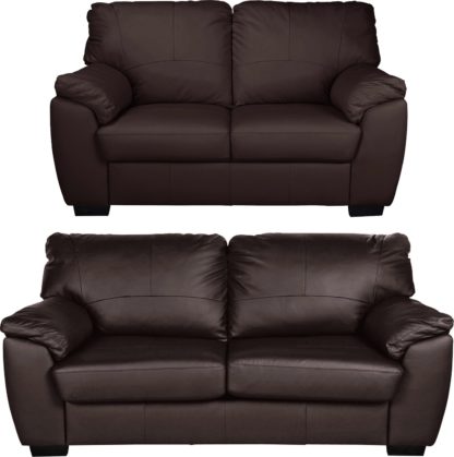 An Image of Argos Home Milano Leather Chair & 3 Seater Sofa - Chocolate