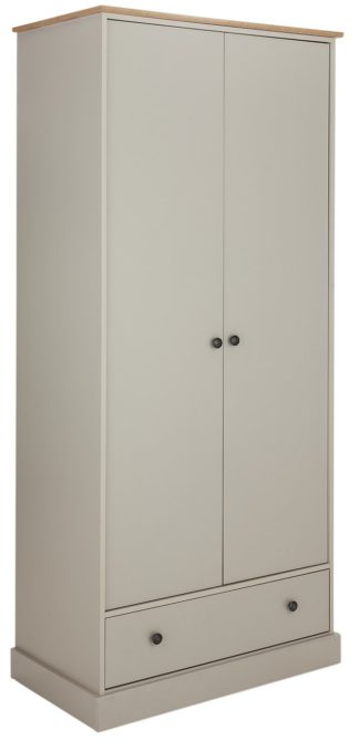 An Image of Argos Home Kensington 2Dr 1Drw Wardrobe - Soft Grey /Oak Eff