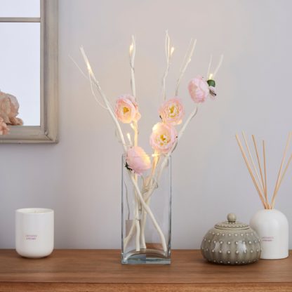 An Image of Pink Peony White Mini Twig Lights Pink