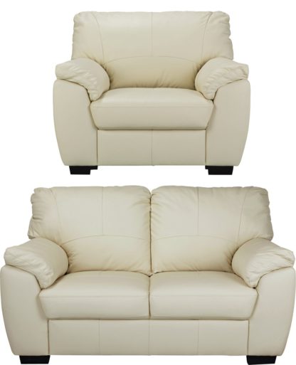 An Image of Argos Home Milano Leather Chair and 2 Seater Sofa - Ivory