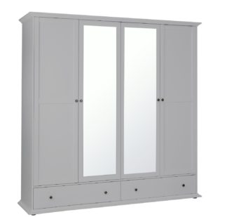 An Image of Habitat Heathland 4 Door 2 Drawer Mirror Wardrobe - Grey