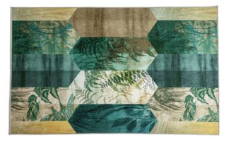 An Image of Habitat Jalpar Eden Leaf Tile Rug - 120x170cm - Green