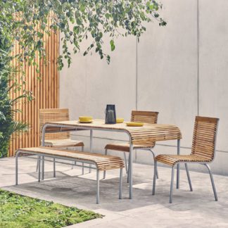 An Image of Habitat Rolio 6 Seater Acacia and Metal Patio Set