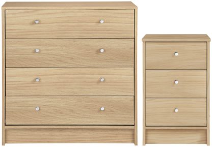 An Image of Habitat Malibu Bedside & 4 Drawer Chest Set -Beech Effect