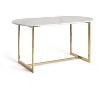 An Image of Habitat Vivien 6 Seater Marble Effect Dining Table - White