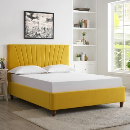 An Image of Lexie Velvet Bed Frame - Mustard Yellow