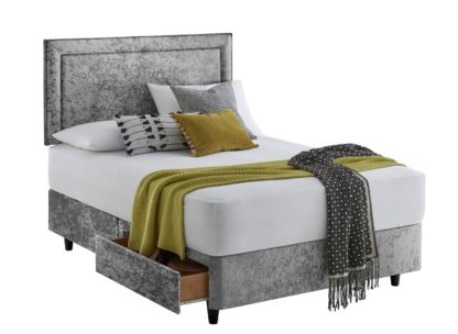 An Image of Silentnight Toulouse Velvet Double 2 Drawer Divan - Silver