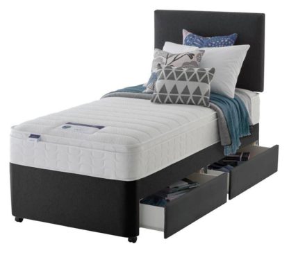 An Image of Silentnight Travis Memory 2 Drw Charcoal Divan Bed - Single