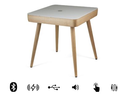 An Image of Koble Carl wooden wireless charging Bluetooth Side Table