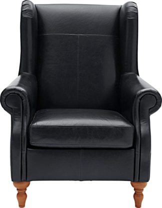 An Image of Argos Home Argyll Leather High Back Chair - Black