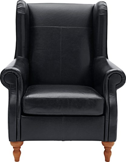 An Image of Argos Home Argyll Leather High Back Chair - Black