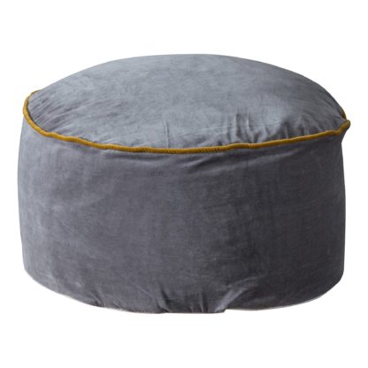 An Image of Gabrielle Grey Velvet Pouffe Grey