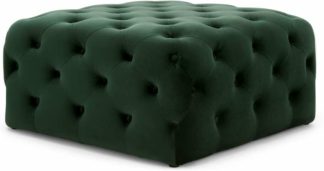 An Image of Hampton Square Pouffe, Velvet Pine Green