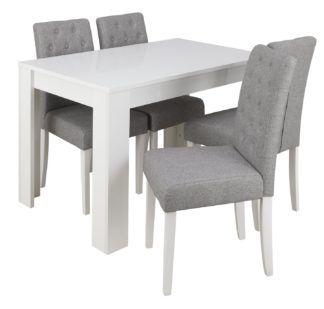 An Image of Habitat Miami Gloss Dining Table & 4 Button Chairs - Grey