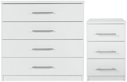 115f85d4abd0516021369d584391804af662f6dc8f146550f562a8b8a4f1c22e.jpg An Image of Argos Home Normandy Bedside & 4 Drawer Chest Set - White