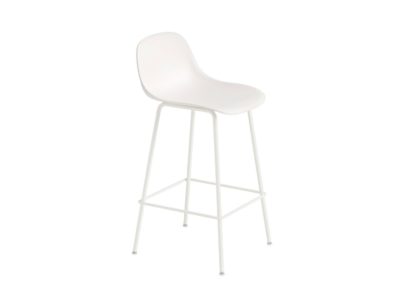 An Image of Muuto Fiber Counter Stool With Backrest Black Tube Base Black Seat